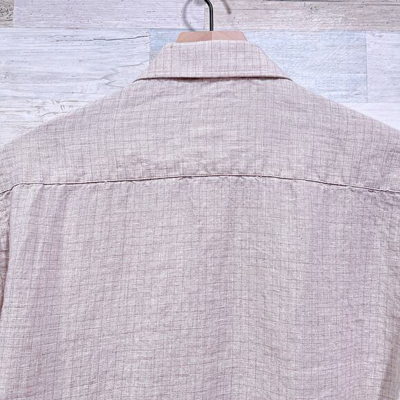 Stitch Note European Linen Shirt Long Sleeve Button Down Beige Check Mens Medium - Picture 4 of 6